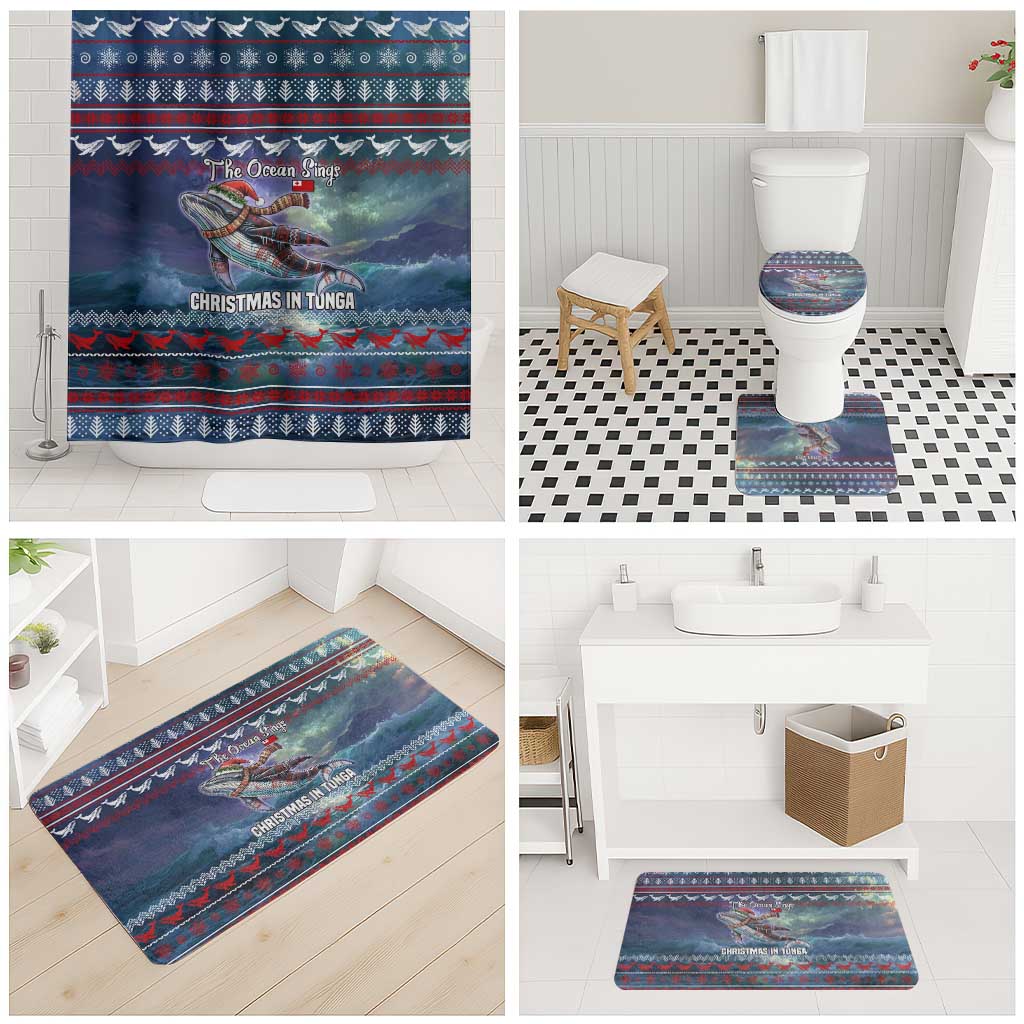 Tonga Christmas Bathroom Set with Singing Whale Ocean Scene National Coat of Arms - Polynesian Pride