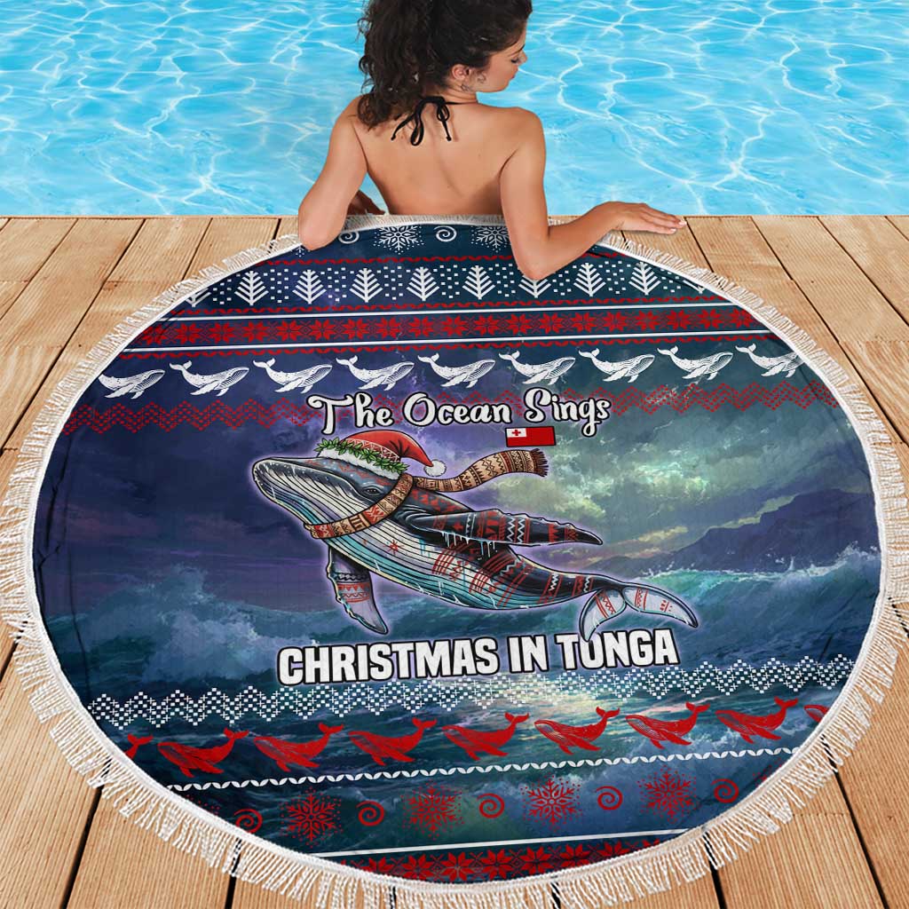 Tonga Christmas Beach Blanket with Singing Whale Ocean Scene National Coat of Arms - Polynesian Pride