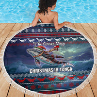 Tonga Christmas Beach Blanket with Singing Whale Ocean Scene National Coat of Arms - Polynesian Pride