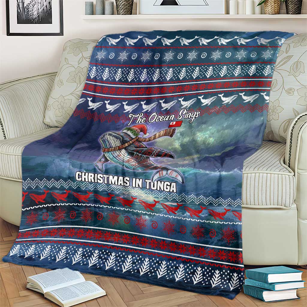 Tonga Christmas Blanket with Singing Whale Ocean Scene National Coat of Arms - Polynesian Pride