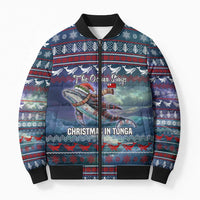 Tonga Christmas Bomber Puffer Jacket with Singing Whale Ocean Scene National Coat of Arms - Polynesian Pride