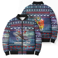Tonga Christmas Bomber Puffer Jacket with Singing Whale Ocean Scene National Coat of Arms - Polynesian Pride