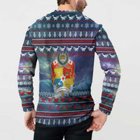 Tonga Christmas Button Sweatshirt with Singing Whale Ocean Scene National Coat of Arms - Polynesian Pride
