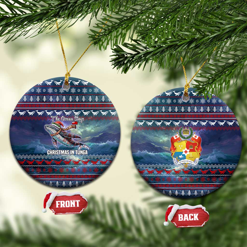 Tonga Christmas Ceramic Ornament with Singing Whale Ocean Scene National Coat of Arms - Polynesian Pride