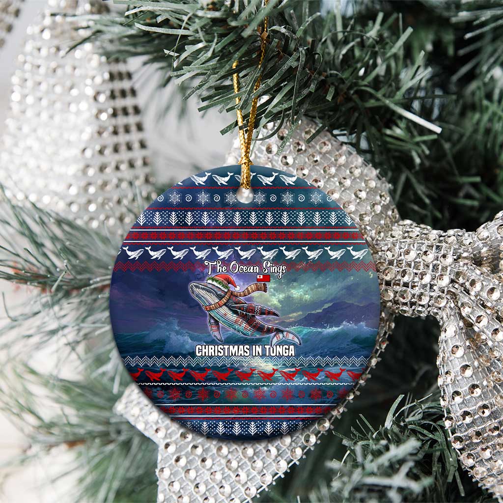 Tonga Christmas Ceramic Ornament with Singing Whale Ocean Scene National Coat of Arms - Polynesian Pride