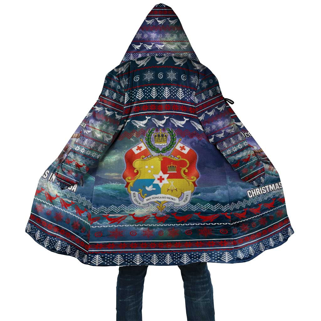Tonga Christmas Cloak with Singing Whale Ocean Scene National Coat of Arms - Polynesian Pride