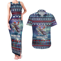 Tonga Christmas Couples Matching Tank Maxi Dress and Hawaiian Shirt with Singing Whale Ocean Scene National Coat of Arms - Polynesian Pride