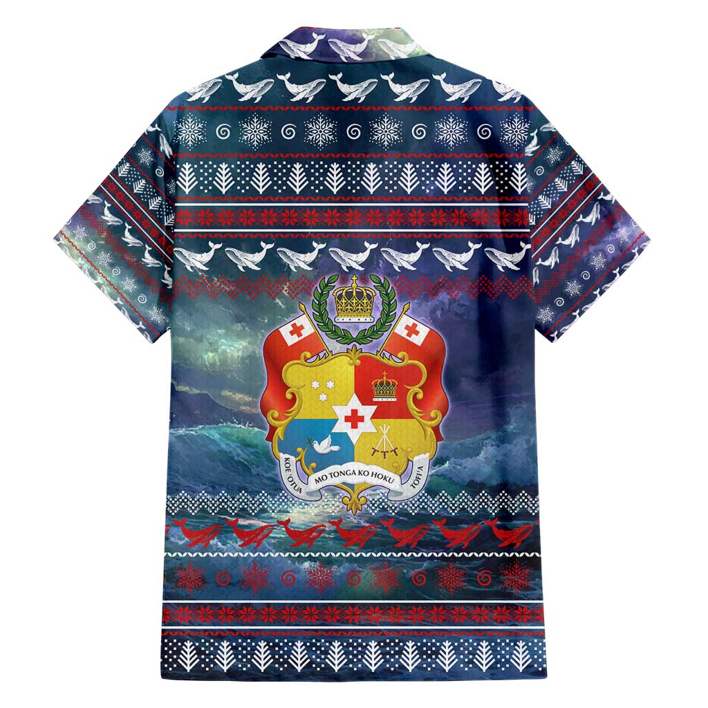 Tonga Christmas Family Matching Short Sleeve Bodycon Dress and Hawaiian Shirt with Singing Whale Ocean Scene National Coat of Arms - Polynesian Pride