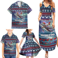Tonga Christmas Family Matching Summer Maxi Dress and Hawaiian Shirt with Singing Whale Ocean Scene National Coat of Arms - Polynesian Pride
