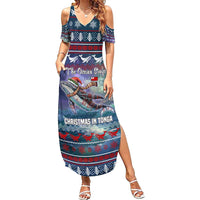 Tonga Christmas Family Matching Summer Maxi Dress and Hawaiian Shirt with Singing Whale Ocean Scene National Coat of Arms - Polynesian Pride