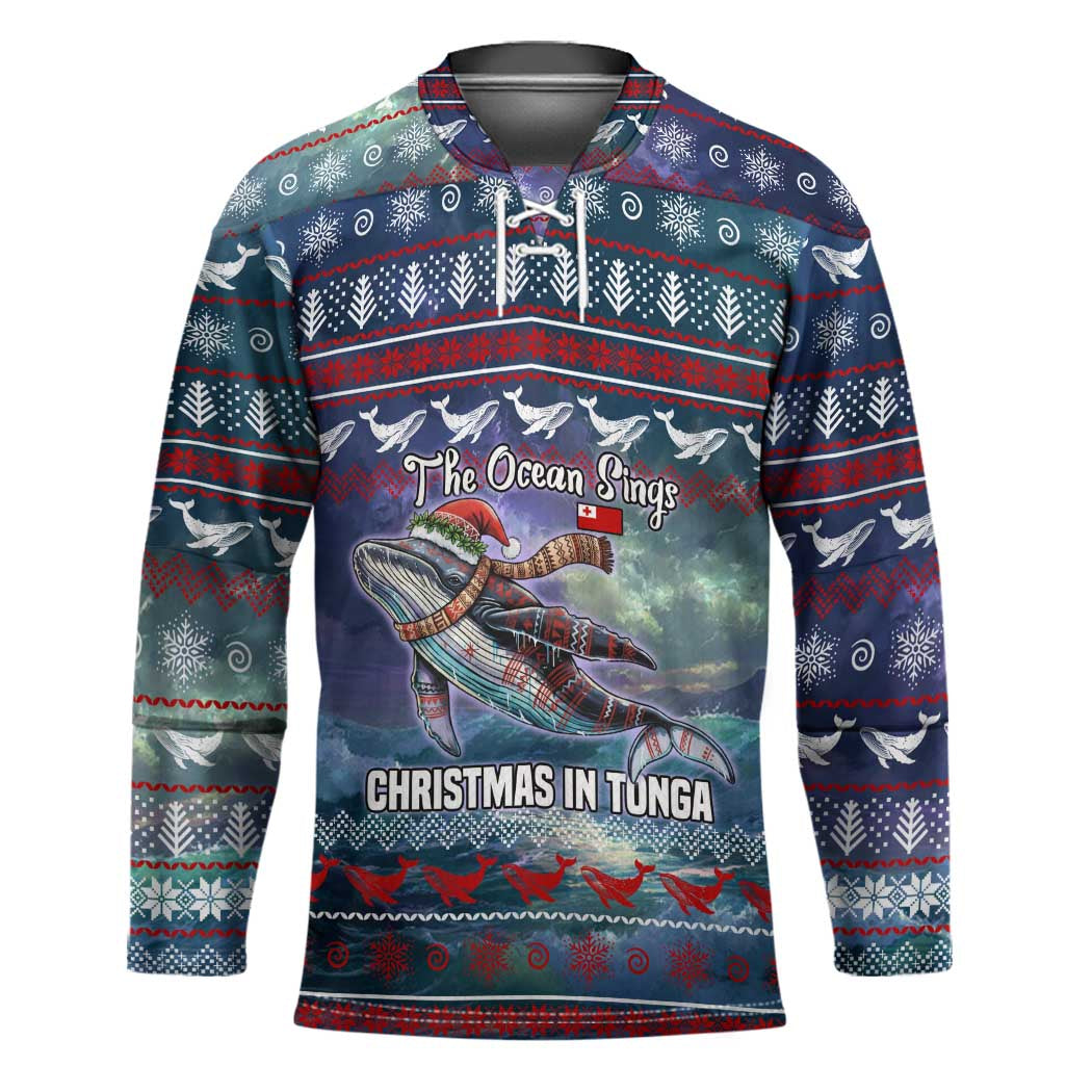 Tonga Christmas Hockey Jersey with Singing Whale Ocean Scene National Coat of Arms - Polynesian Pride