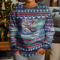 Tonga Christmas Kid Ugly Christmas Sweater with Singing Whale Ocean Scene National Coat of Arms - Polynesian Pride