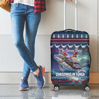 Tonga Christmas Luggage Cover with Singing Whale Ocean Scene National Coat of Arms - Polynesian Pride