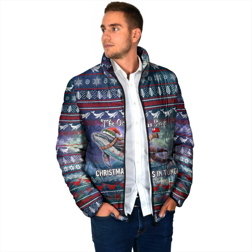 Tonga Christmas Padded Jacket with Singing Whale Ocean Scene National Coat of Arms - Polynesian Pride