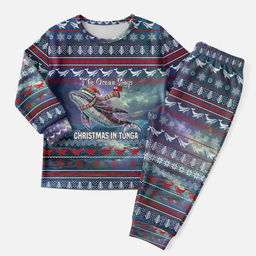 Tonga Christmas Pajama Set with Singing Whale Ocean Scene National Coat of Arms - Polynesian Pride