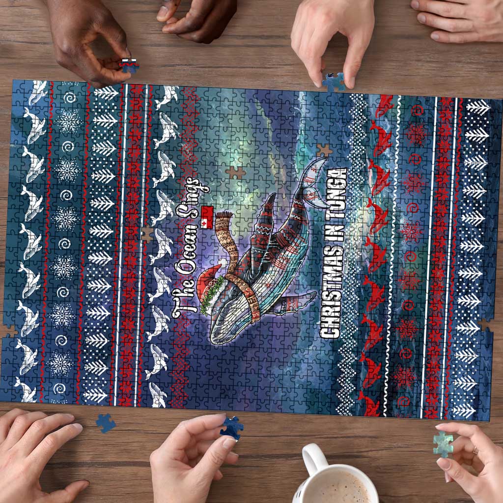 Tonga Christmas Puzzle with Singing Whale Ocean Scene National Coat of Arms - Polynesian Pride
