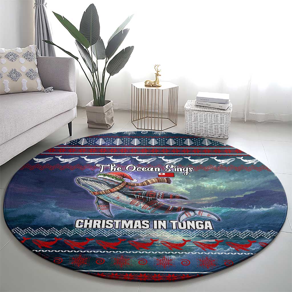 Tonga Christmas Round Carpet with Singing Whale Ocean Scene National Coat of Arms - Polynesian Pride