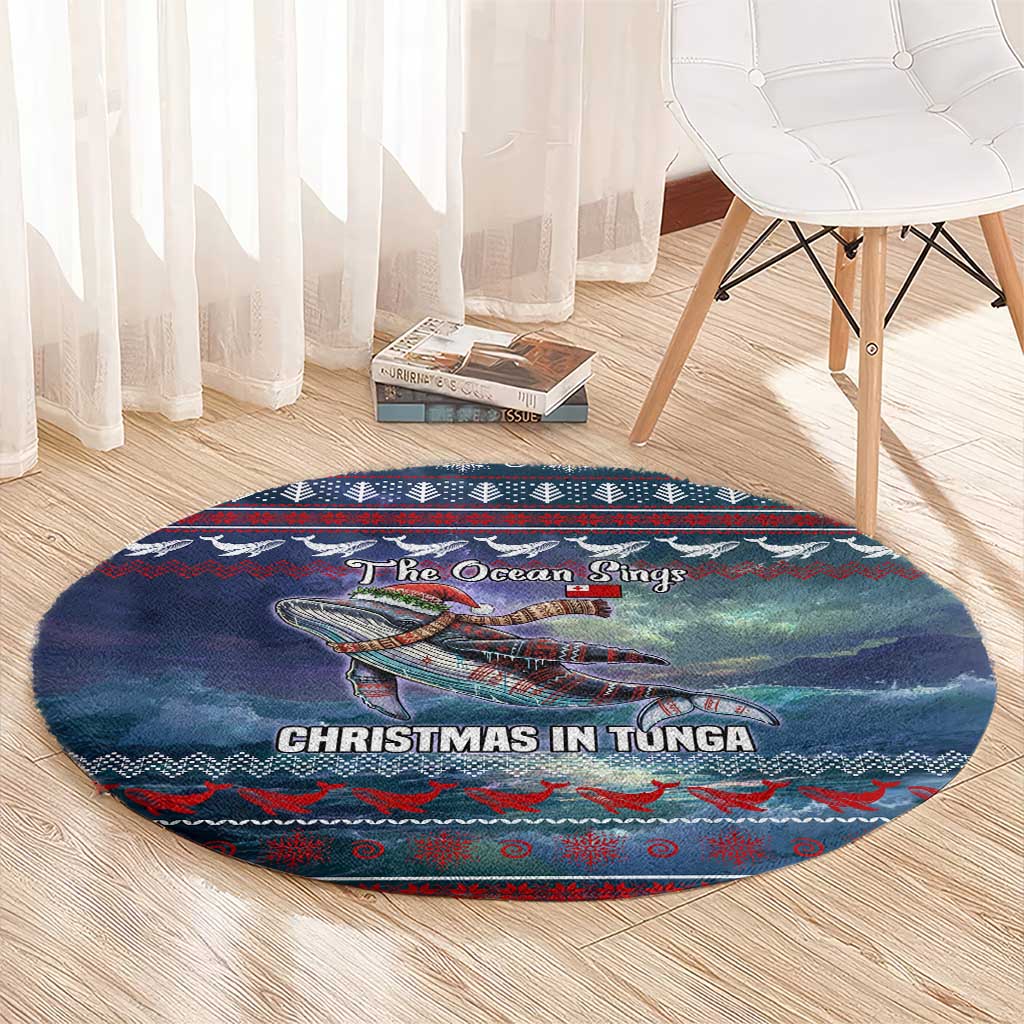 Tonga Christmas Round Carpet with Singing Whale Ocean Scene National Coat of Arms - Polynesian Pride
