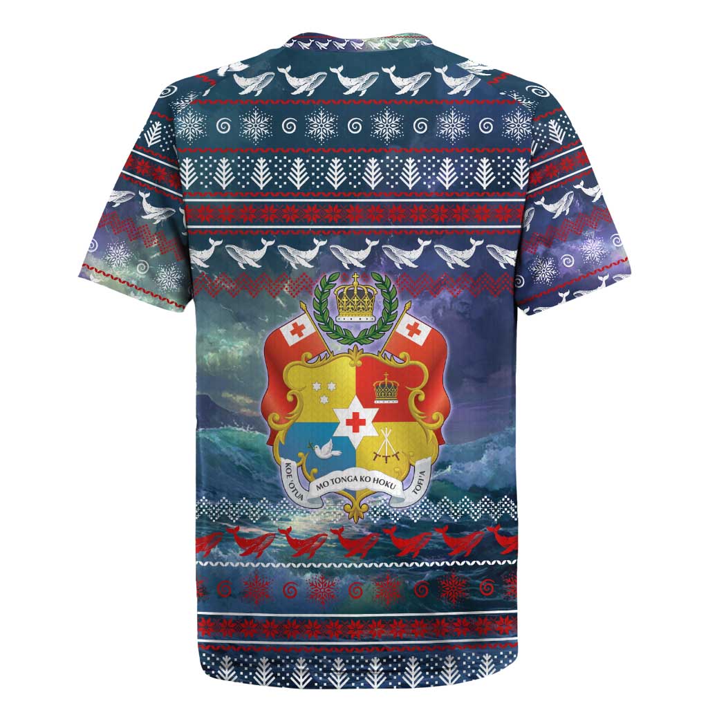 Tonga Christmas Rugby Jersey with Singing Whale Ocean Scene National Coat of Arms - Polynesian Pride