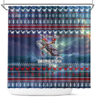 Tonga Christmas Shower Curtain with Singing Whale Ocean Scene National Coat of Arms - Polynesian Pride