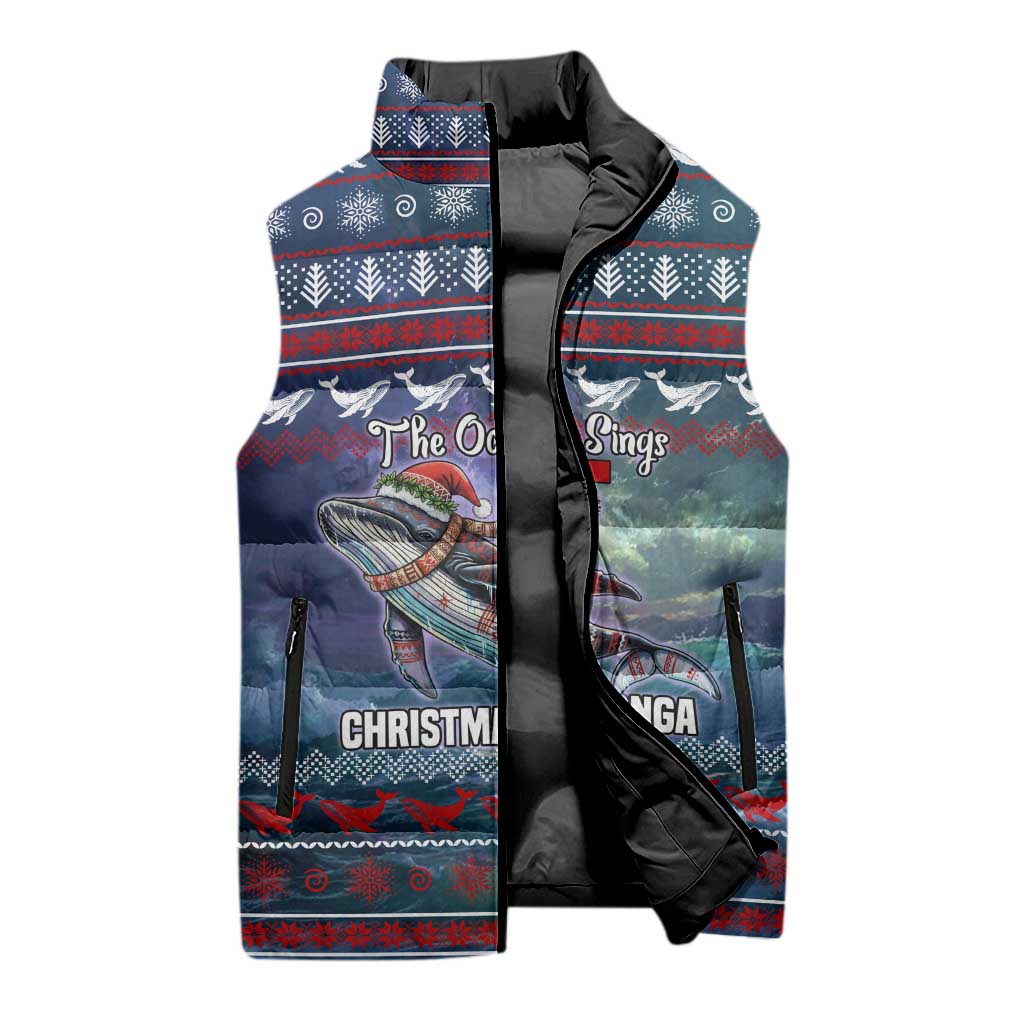 Tonga Christmas Sleeveless Puffer Jacket with Singing Whale Ocean Scene National Coat of Arms - Polynesian Pride