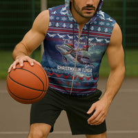 Tonga Christmas Sleeveless Zip Hoodie with Singing Whale Ocean Scene National Coat of Arms - Polynesian Pride