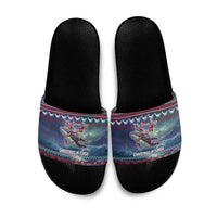 Tonga Christmas Slide Sandals with Singing Whale Ocean Scene National Coat of Arms - Polynesian Pride