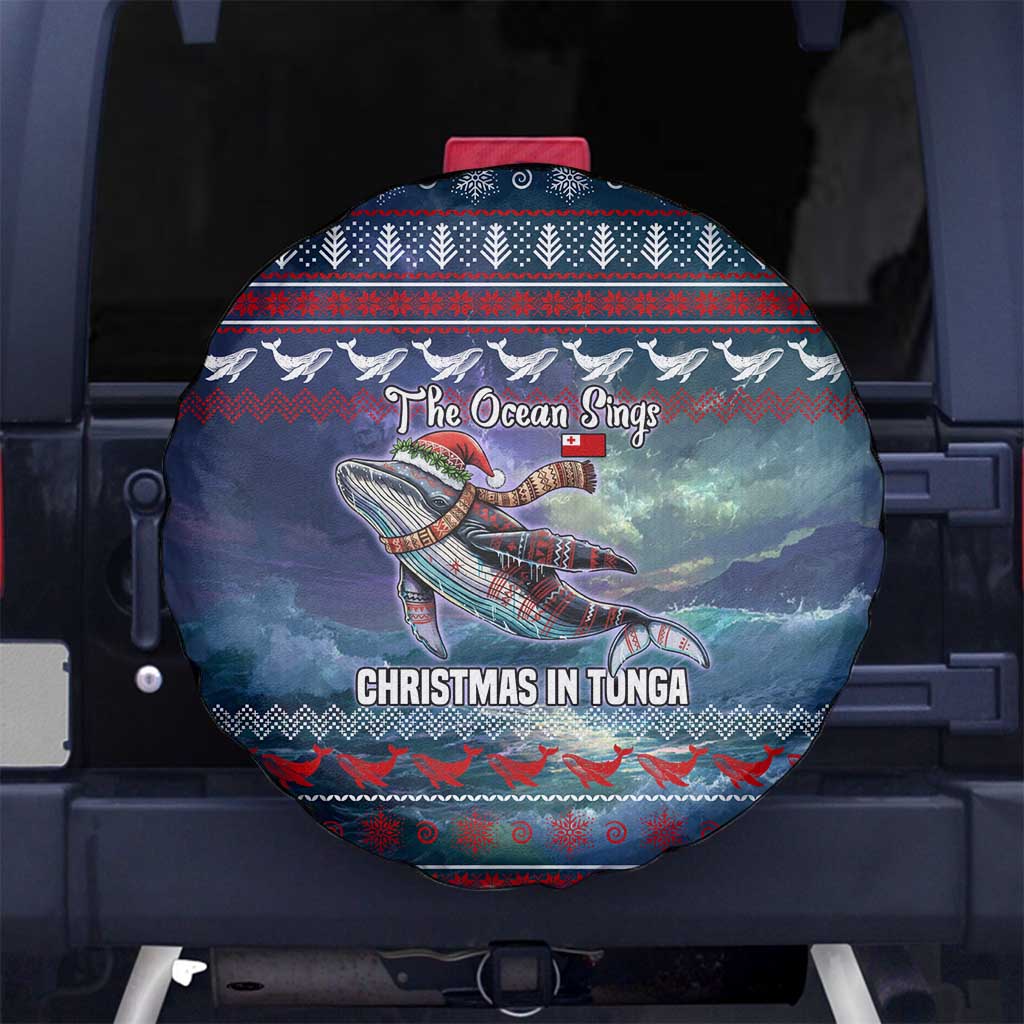 Tonga Christmas Spare Tire Cover with Singing Whale Ocean Scene National Coat of Arms - Polynesian Pride