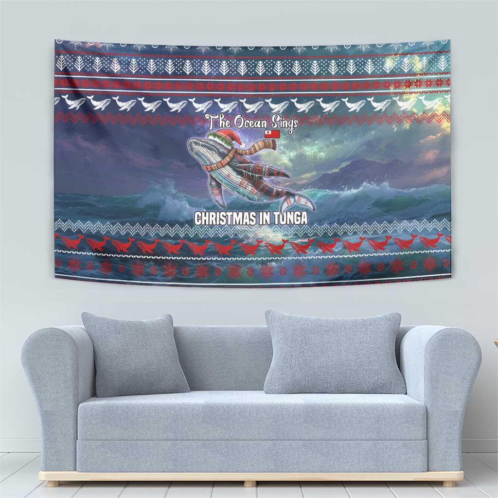 Tonga Christmas Tapestry with Singing Whale Ocean Scene National Coat of Arms - Polynesian Pride