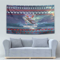 Tonga Christmas Tapestry with Singing Whale Ocean Scene National Coat of Arms - Polynesian Pride
