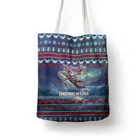 Tonga Christmas Tote Bag with Singing Whale Ocean Scene National Coat of Arms - Polynesian Pride
