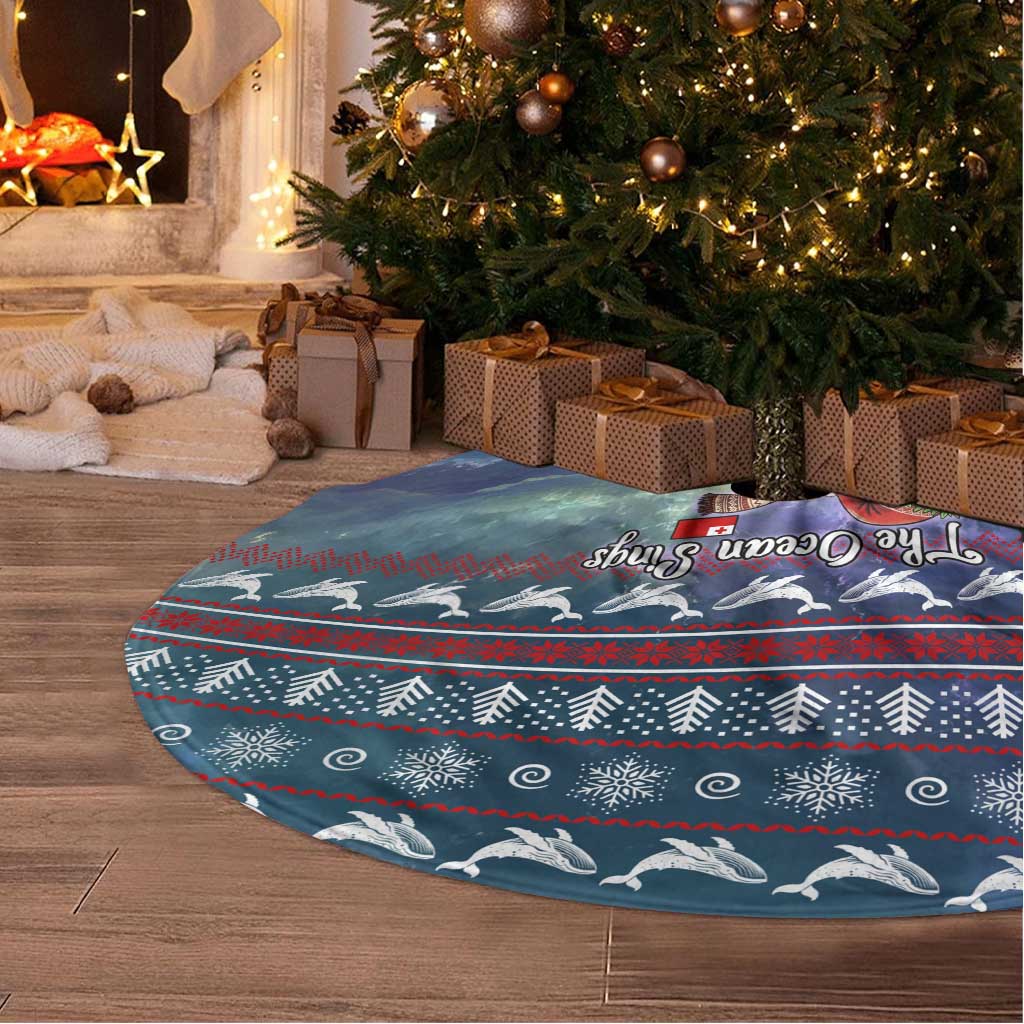 Tonga Christmas Tree Skirt with Singing Whale Ocean Scene National Coat of Arms - Polynesian Pride