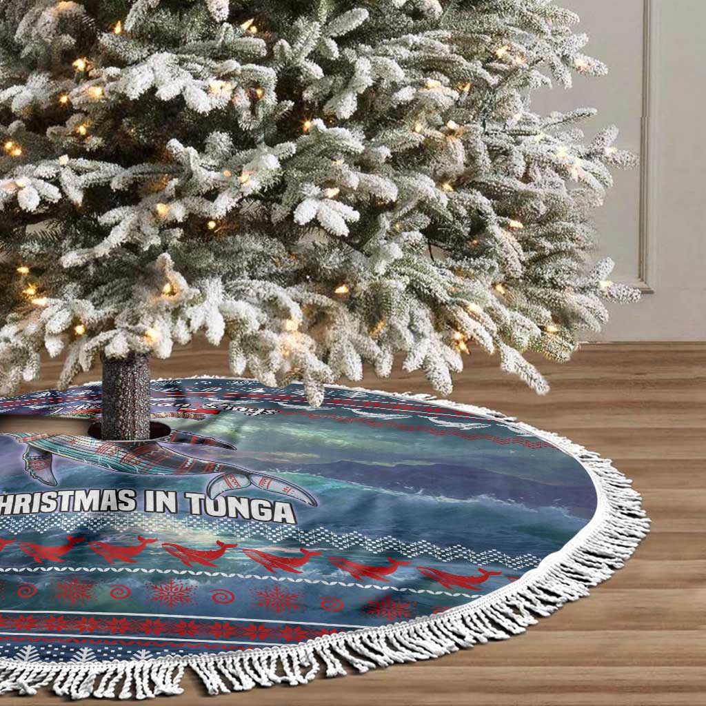 Tonga Christmas Tree Skirt with Singing Whale Ocean Scene National Coat of Arms - Polynesian Pride