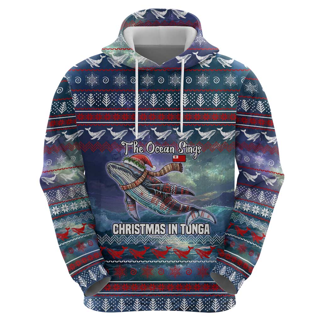 Tonga Christmas Zip Hoodie with Singing Whale Ocean Scene National Coat of Arms - Polynesian Pride