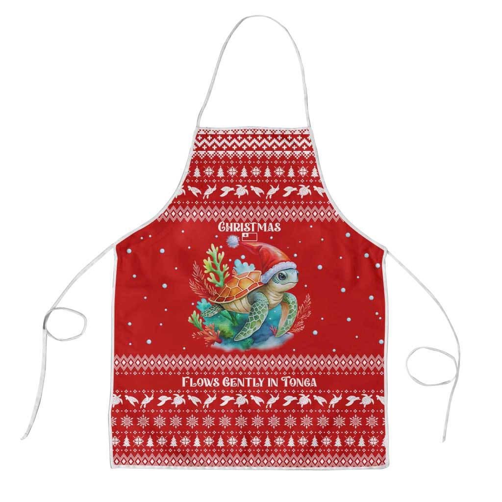 Tonga Christmas Apron with Sea Turtle Coral Reef Design Snowflake Pattern and National Emblem - Polynesian Pride
