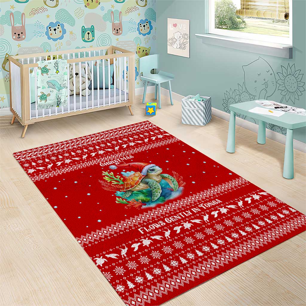 Tonga Christmas Area Rug with Sea Turtle Coral Reef Design Snowflake Pattern and National Emblem - Polynesian Pride