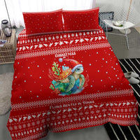 Tonga Christmas Bedding Set with Sea Turtle Coral Reef Design Snowflake Pattern and National Emblem - Polynesian Pride