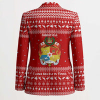 Tonga Christmas Blazer with Sea Turtle Coral Reef Design Snowflake Pattern and National Emblem - Polynesian Pride