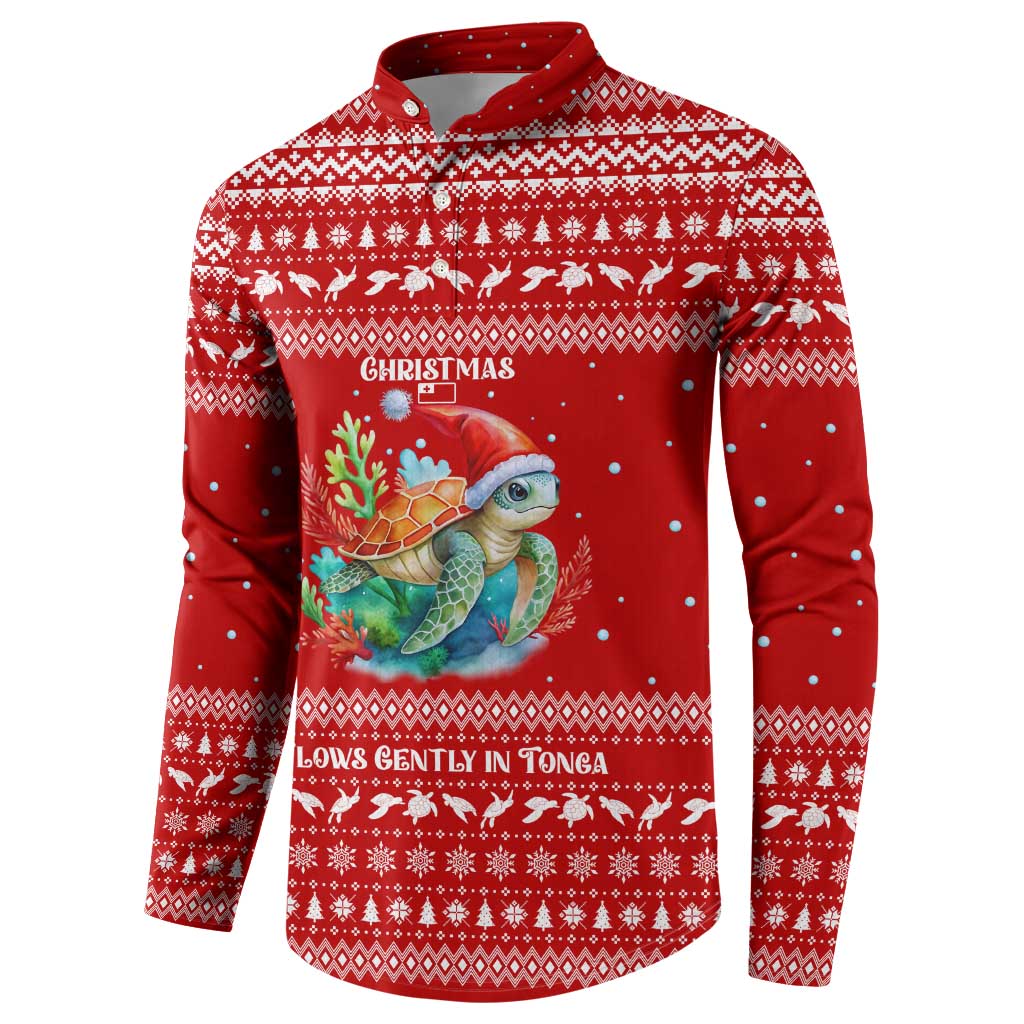 Tonga Christmas Button Sweatshirt with Sea Turtle Coral Reef Design Snowflake Pattern and National Emblem - Polynesian Pride