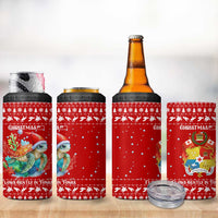 Tonga Christmas 4 in 1 Can Cooler Tumbler with Sea Turtle Coral Reef Design Snowflake Pattern and National Emblem - Polynesian Pride