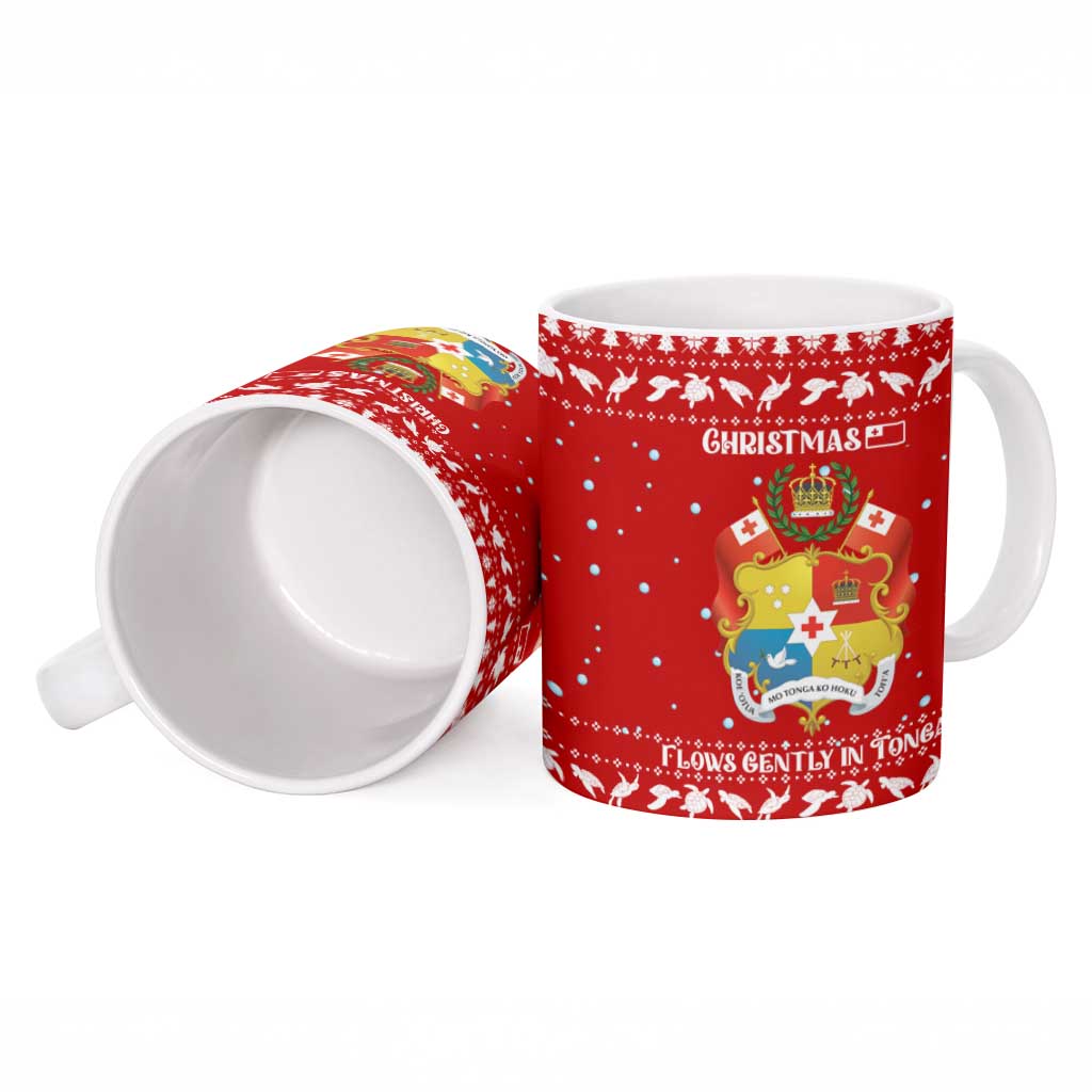 Tonga Christmas Ceramic Mug with Sea Turtle Coral Reef Design Snowflake Pattern and National Emblem - Polynesian Pride