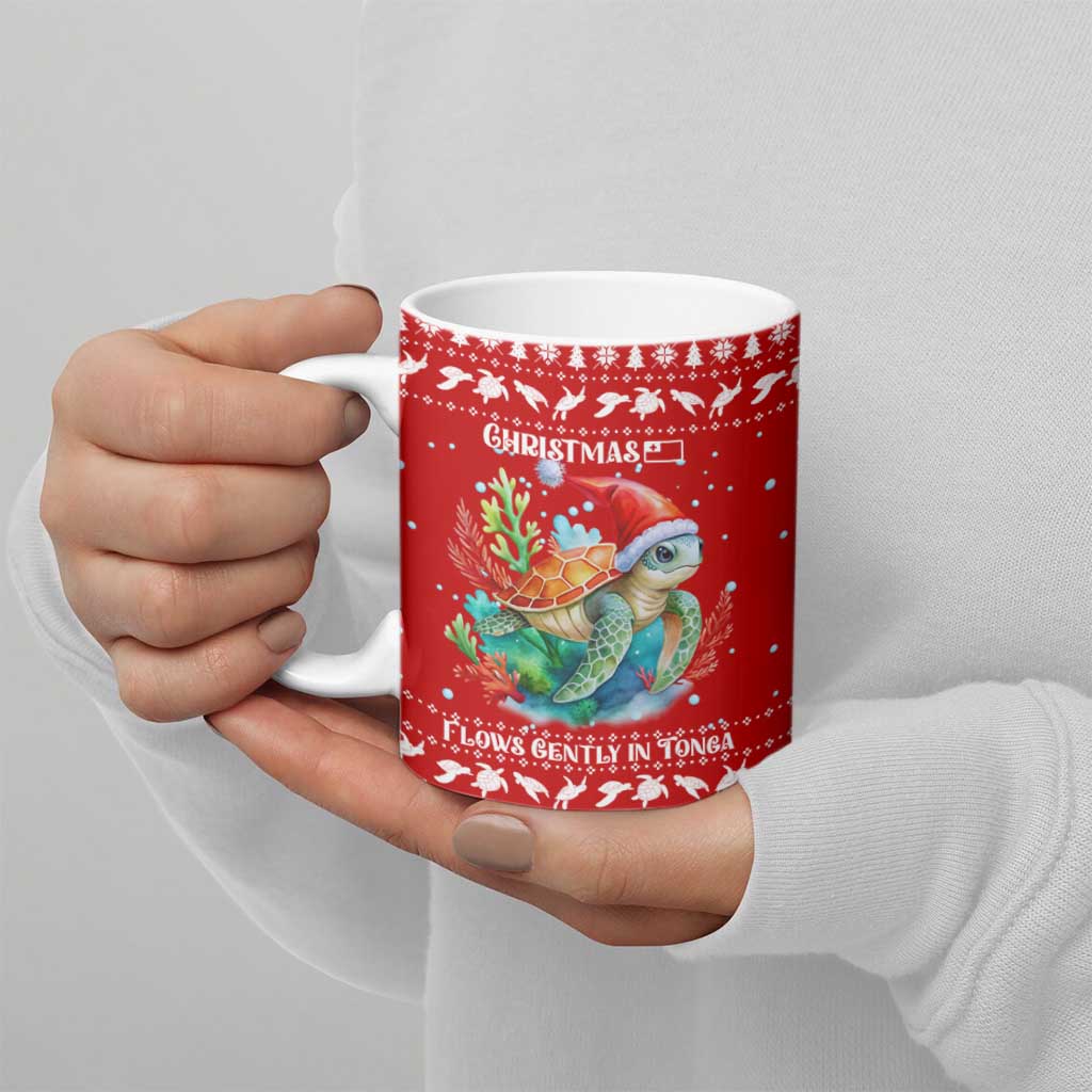 Tonga Christmas Ceramic Mug with Sea Turtle Coral Reef Design Snowflake Pattern and National Emblem - Polynesian Pride
