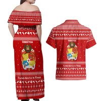 Tonga Christmas Couples Matching Off Shoulder Maxi Dress and Hawaiian Shirt with Sea Turtle Coral Reef Design Snowflake Pattern and National Emblem - Polynesian Pride