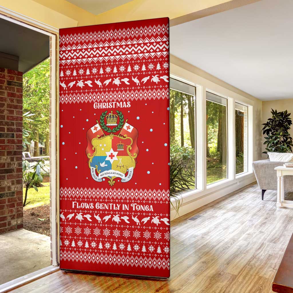 Tonga Christmas Door Cover with Sea Turtle Coral Reef Design Snowflake Pattern and National Emblem - Polynesian Pride