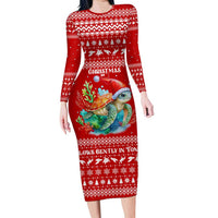 Tonga Christmas Family Matching Long Sleeve Bodycon Dress and Hawaiian Shirt with Sea Turtle Coral Reef Design Snowflake Pattern and National Emblem - Polynesian Pride