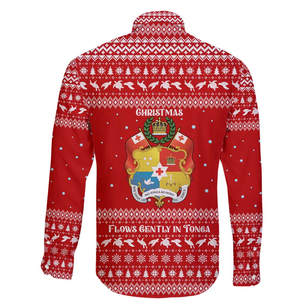 Tonga Christmas Family Matching Off Shoulder Short Dress and Hawaiian Shirt with Sea Turtle Coral Reef Design Snowflake Pattern and National Emblem - Polynesian Pride