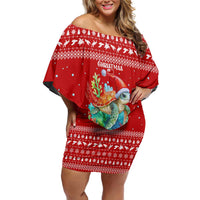 Tonga Christmas Family Matching Off Shoulder Short Dress and Hawaiian Shirt with Sea Turtle Coral Reef Design Snowflake Pattern and National Emblem - Polynesian Pride