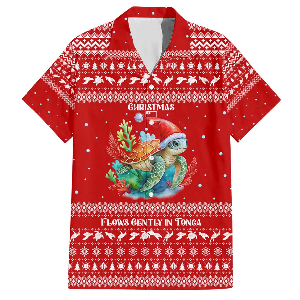 Tonga Christmas Family Matching Short Sleeve Bodycon Dress and Hawaiian Shirt with Sea Turtle Coral Reef Design Snowflake Pattern and National Emblem - Polynesian Pride