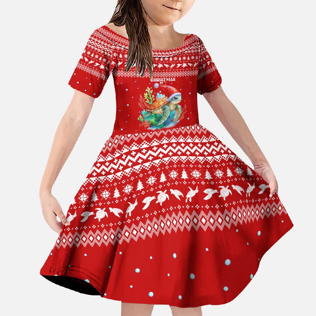 Tonga Christmas Family Matching Tank Maxi Dress and Hawaiian Shirt with Sea Turtle Coral Reef Design Snowflake Pattern and National Emblem - Polynesian Pride