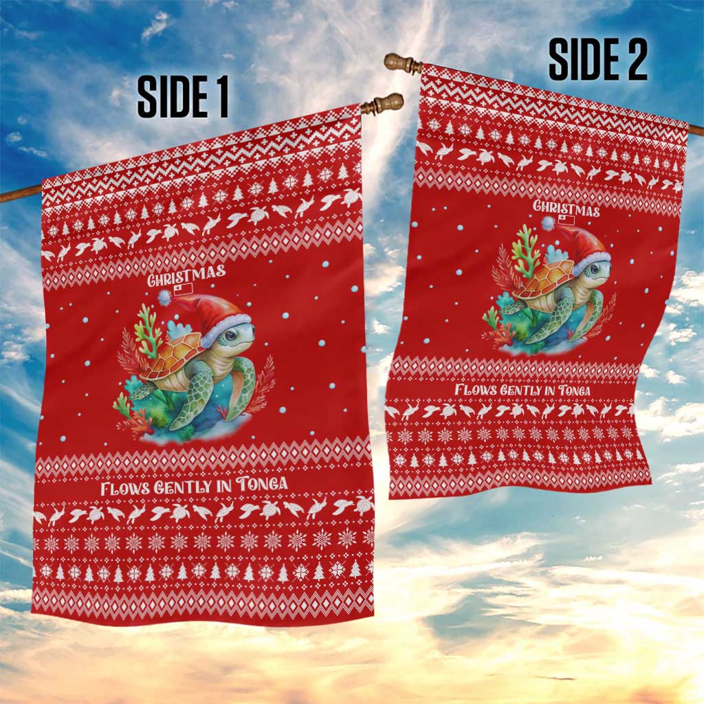 Tonga Christmas Garden Flag with Sea Turtle Coral Reef Design Snowflake Pattern and National Emblem - Polynesian Pride